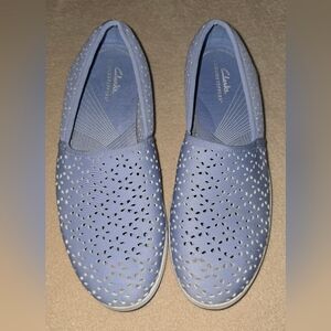 Clarks Women's Cloud Steppers Perforated Blue Loafers